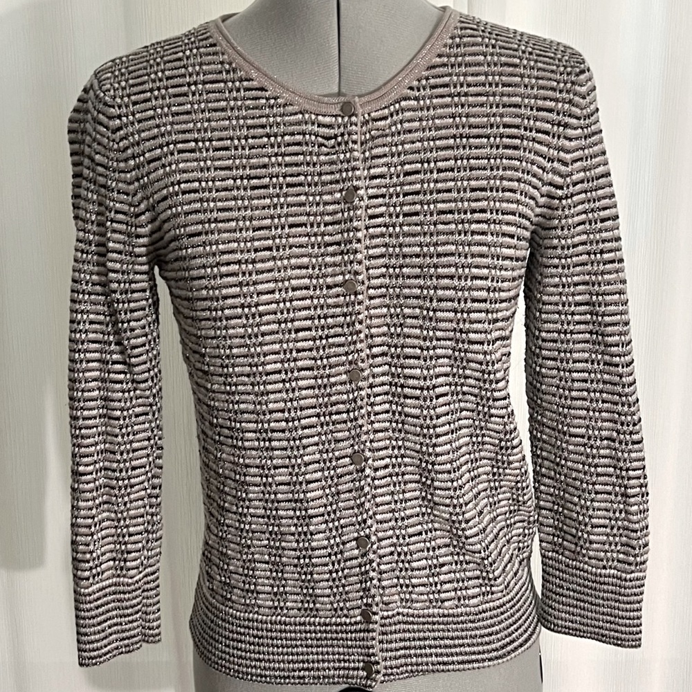 Ann Taylor Loft Women’s Cardigan, Black with Metallic Silver, XS